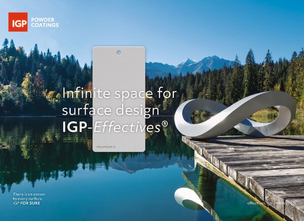 IGP-Effectives - Eine Kampagne mit Effekt! | © IGP Pulvertechnik AG Kamapagnenbild von IGP-Effectives: Steg mit Wasser und im Hintergrund Wald. Vordergründig ein IGP Muster mit hochwertigem Effektpulverlack. | © IGP Pulvertechnik AG